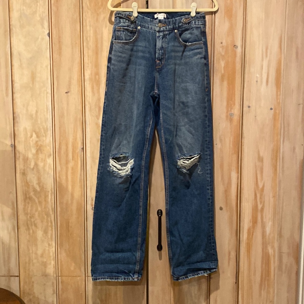 Good American Good 90s Ripped Straight Leg Denim Jeans GNIT79RT
